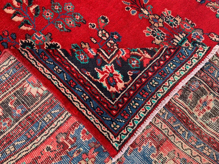 11'8 x 8'10 Handgeknoopt Perzisch wollen tapijt in rood, blauw & ivoor met traditioneel bloemenmedaillonontwerp | KBHM-1076