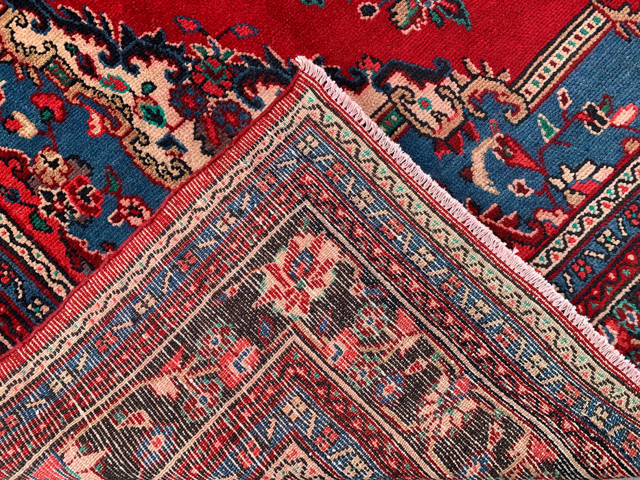 11'8 x 8'10 Handgeknoopt Perzisch wollen tapijt in rood, blauw & ivoor met traditioneel bloemenmedaillonontwerp | KBHM-1076