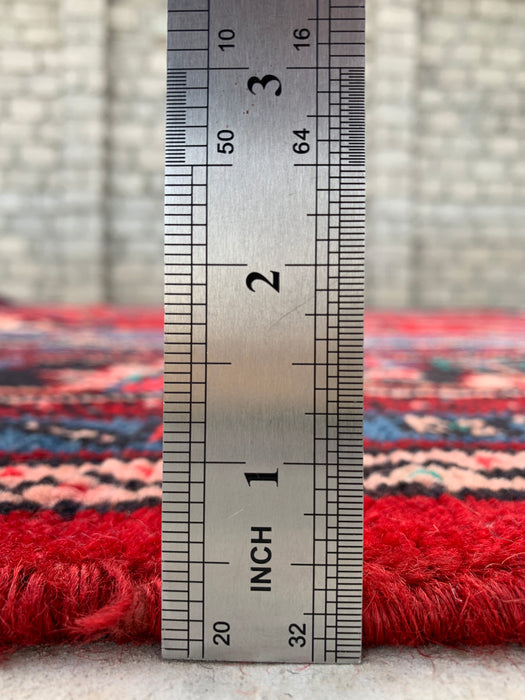 11'8 x 8'10 Handgeknoopt Perzisch wollen tapijt in rood, blauw & ivoor met traditioneel bloemenmedaillonontwerp | KBHM-1076