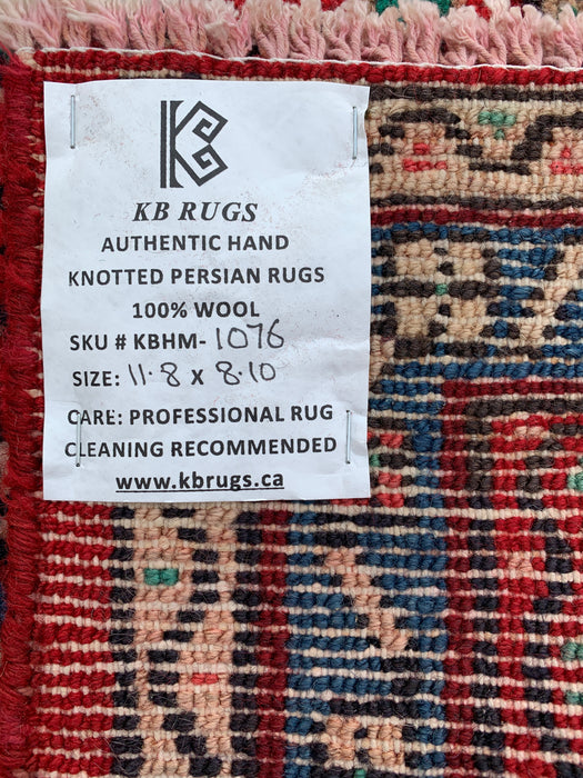 11'8 x 8'10 Handgeknoopt Perzisch wollen tapijt in rood, blauw & ivoor met traditioneel bloemenmedaillonontwerp | KBHM-1076