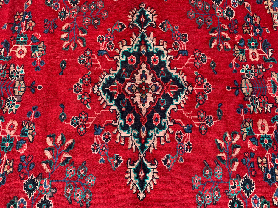 11'8 x 8'10 Handgeknoopt Perzisch wollen tapijt in rood, blauw & ivoor met traditioneel bloemenmedaillonontwerp | KBHM-1076