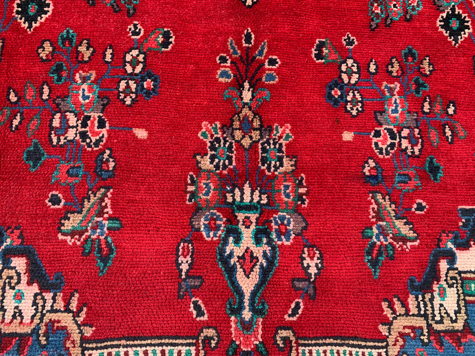 11'8 x 8'10 Handgeknoopt Perzisch wollen tapijt in rood, blauw & ivoor met traditioneel bloemenmedaillonontwerp | KBHM-1076
