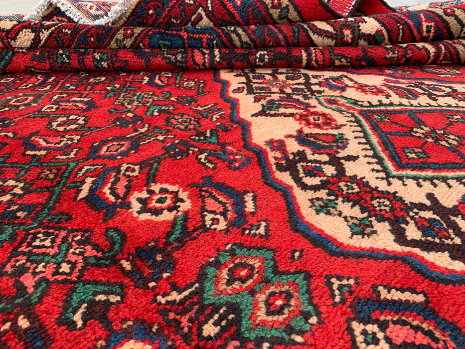 KBHM-1078 Handgeknoopt Perzisch wollen tapijt – 11'10 x 8'6 – Rood, blauw & ivoorkleurig traditioneel medaillon-karpet