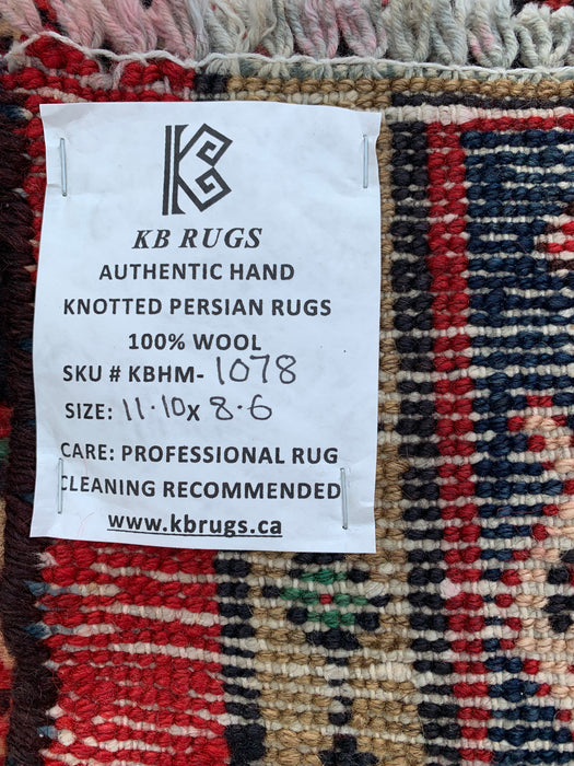 KBHM-1078 Handgeknoopt Perzisch wollen tapijt – 11'10 x 8'6 – Rood, blauw & ivoorkleurig traditioneel medaillon-karpet