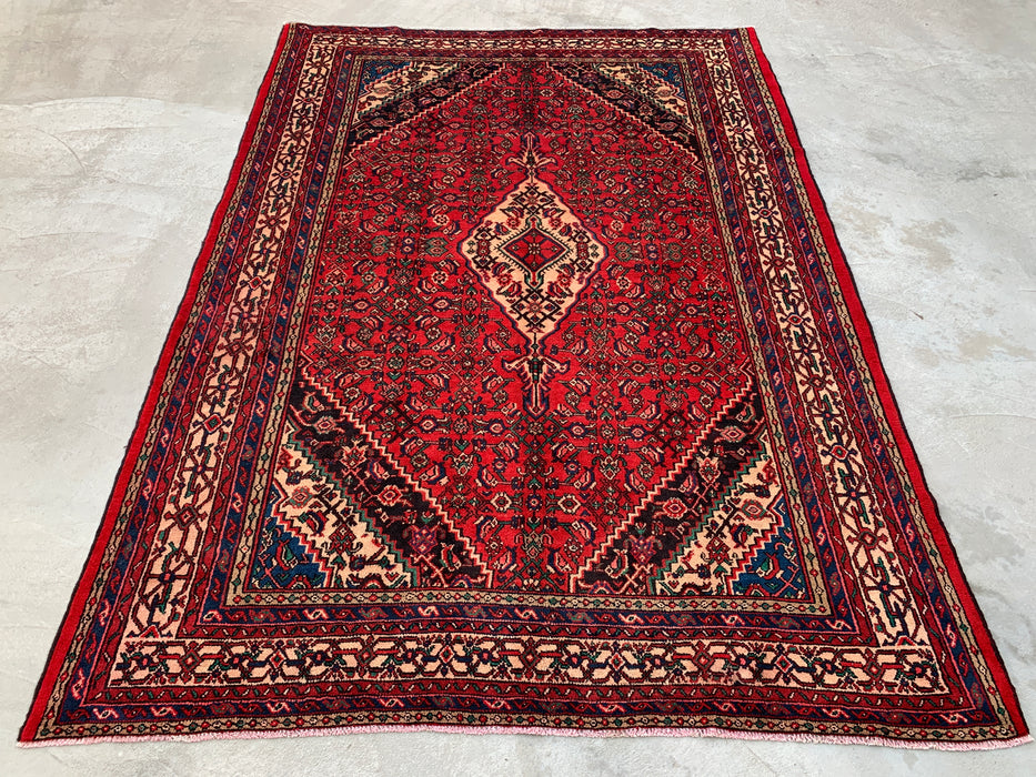 KBHM-1078 Handgeknoopt Perzisch wollen tapijt – 11'10 x 8'6 – Rood, blauw & ivoorkleurig traditioneel medaillon-karpet
