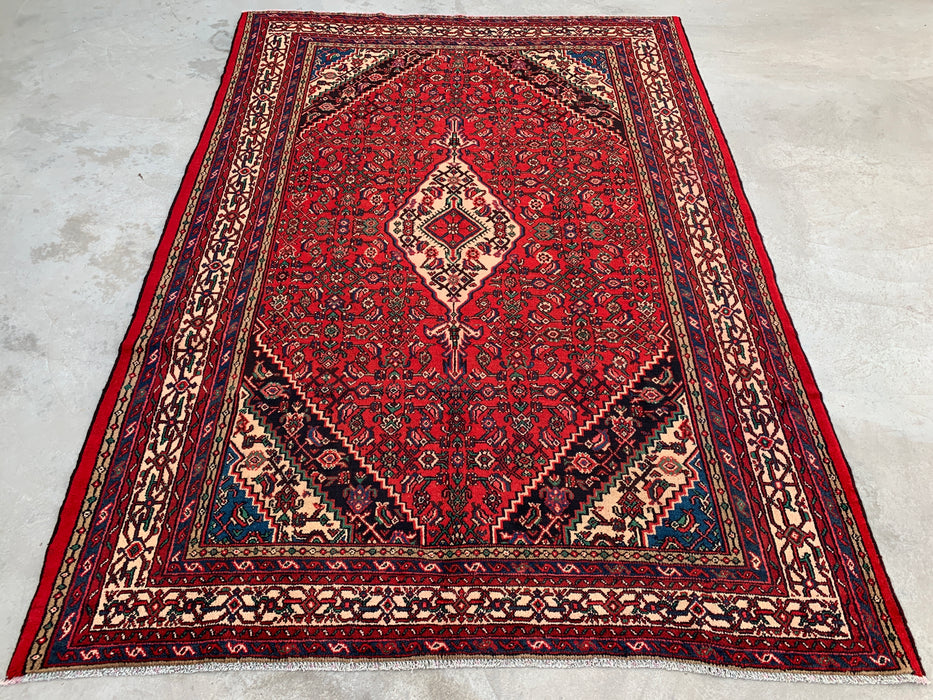 KBHM-1078 Handgeknoopt Perzisch wollen tapijt – 11'10 x 8'6 – Rood, blauw & ivoorkleurig traditioneel medaillon-karpet