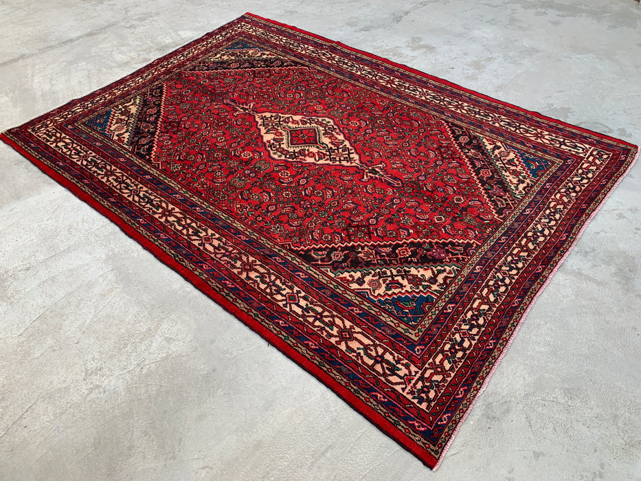 KBHM-1078 Handgeknoopt Perzisch wollen tapijt – 11'10 x 8'6 – Rood, blauw & ivoorkleurig traditioneel medaillon-karpet