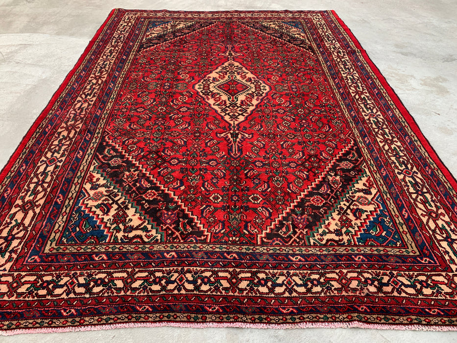 KBHM-1078 Handgeknoopt Perzisch wollen tapijt – 11'10 x 8'6 – Rood, blauw & ivoorkleurig traditioneel medaillon-karpet