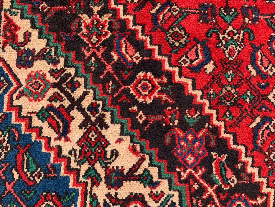 KBHM-1078 Handgeknoopt Perzisch wollen tapijt – 11'10 x 8'6 – Rood, blauw & ivoorkleurig traditioneel medaillon-karpet
