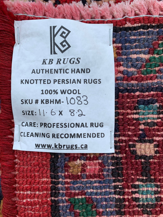 Hand-Knotted Persian Wool Rug - 11'6" x 8'2" - Red, Blue & Ivory Traditional Floral Medallion Area Rug - kbhm-1083
