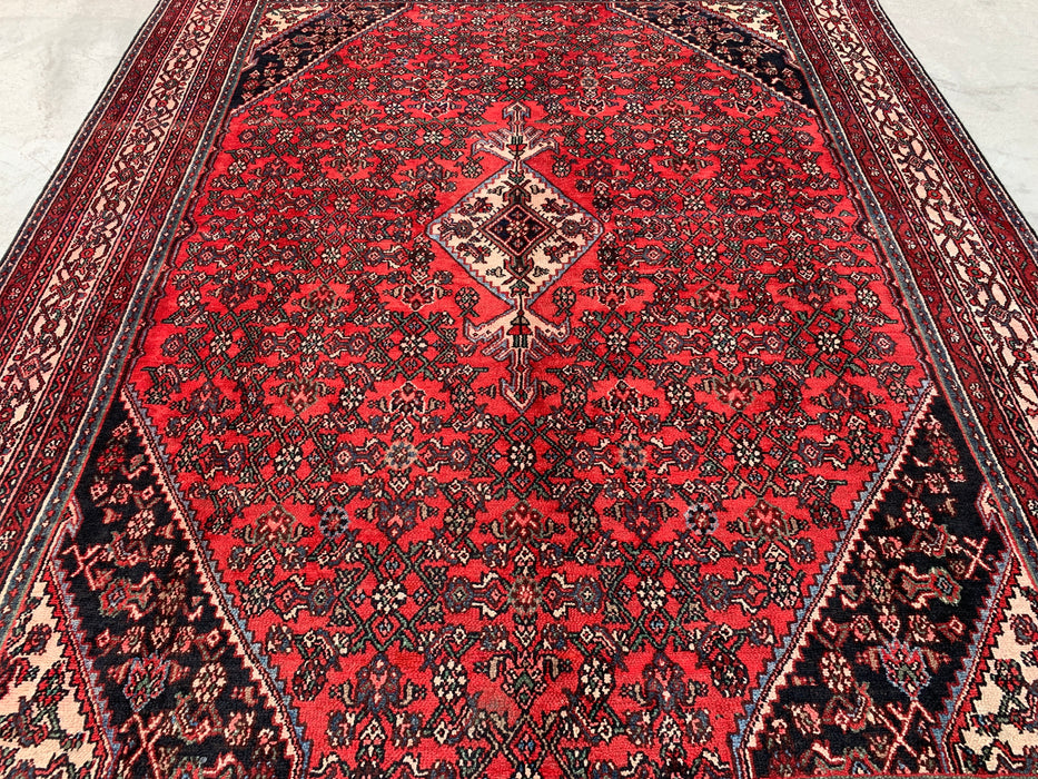 KBHM-1084 Hand-Knotted Persian Wool Rug – 11'4" x 8'7" Red, Ivory & Navy Traditional Medallion Area Rug