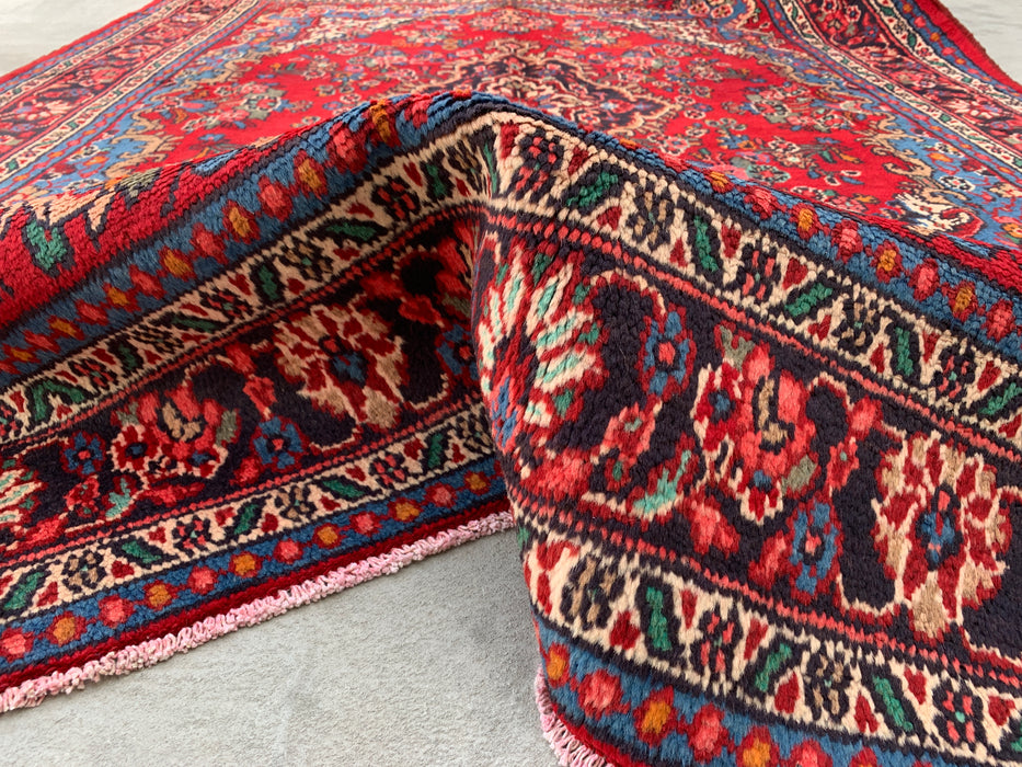Handgemaakt Perzisch wollen vloerkleed 215x305 cm - Traditioneel Perzisch tapijt met medaillon in rood, blauw & ivoor - Exacte afmeting 297 cm x 213 cm - KBHM-1086