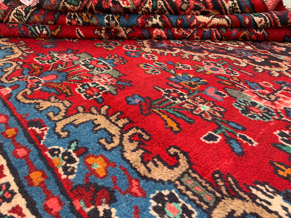 Handgemaakt Perzisch wollen vloerkleed 215x305 cm - Traditioneel Perzisch tapijt met medaillon in rood, blauw & ivoor - Exacte afmeting 297 cm x 213 cm - KBHM-1086