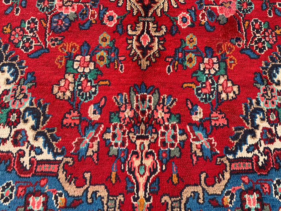Handgemaakt Perzisch wollen vloerkleed 215x305 cm - Traditioneel Perzisch tapijt met medaillon in rood, blauw & ivoor - Exacte afmeting 297 cm x 213 cm - KBHM-1086