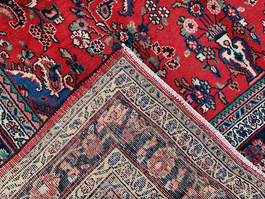 Handgemaakt Perzisch wollen vloerkleed 7x10 - Rood, blauw & ivoor traditioneel bloemenmedaillon Perzische stijl kleed - Exacte afmeting 10'3" x 7'2" - KBHM-1087