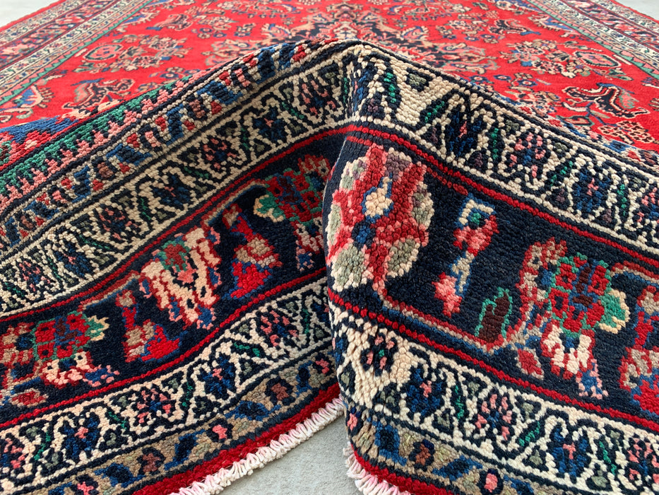 Handgemaakt Perzisch wollen vloerkleed 7x10 - Rood, blauw & ivoor traditioneel bloemenmedaillon Perzische stijl kleed - Exacte afmeting 10'3" x 7'2" - KBHM-1087