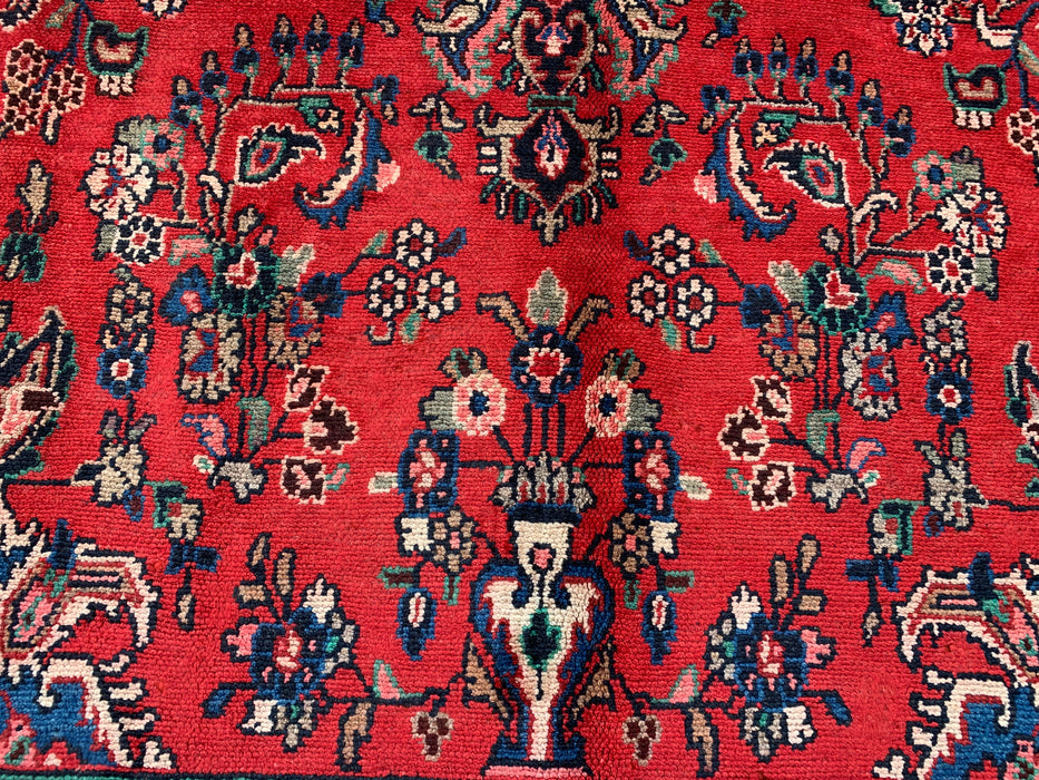 Handgemaakt Perzisch wollen vloerkleed 7x10 - Rood, blauw & ivoor traditioneel bloemenmedaillon Perzische stijl kleed - Exacte afmeting 10'3" x 7'2" - KBHM-1087