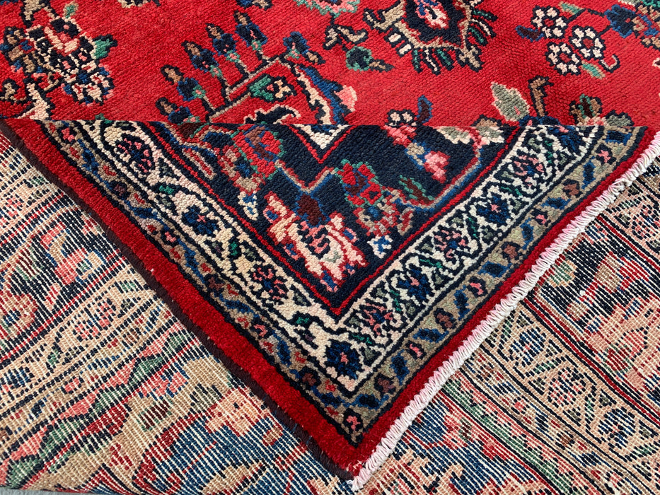 Handgemaakt Perzisch wollen vloerkleed 7x10 - Rood, blauw & ivoor traditioneel bloemenmedaillon Perzische stijl kleed - Exacte afmeting 10'3" x 7'2" - KBHM-1087