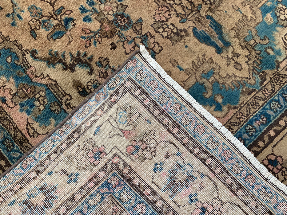 Handgemaakt Perzisch wollen vloerkleed 7x10 - Ivoor & Blauw traditioneel Perzisch vloerkleed met bloemenmedaillon - Exacte afmeting 10'2" x 6'6" - KBHM-1088