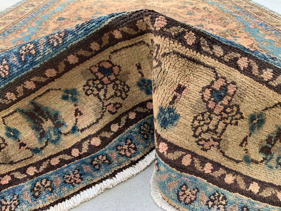 Handgemaakt Perzisch wollen vloerkleed 7x10 - Ivoor & Blauw traditioneel Perzisch vloerkleed met bloemenmedaillon - Exacte afmeting 10'2" x 6'6" - KBHM-1088