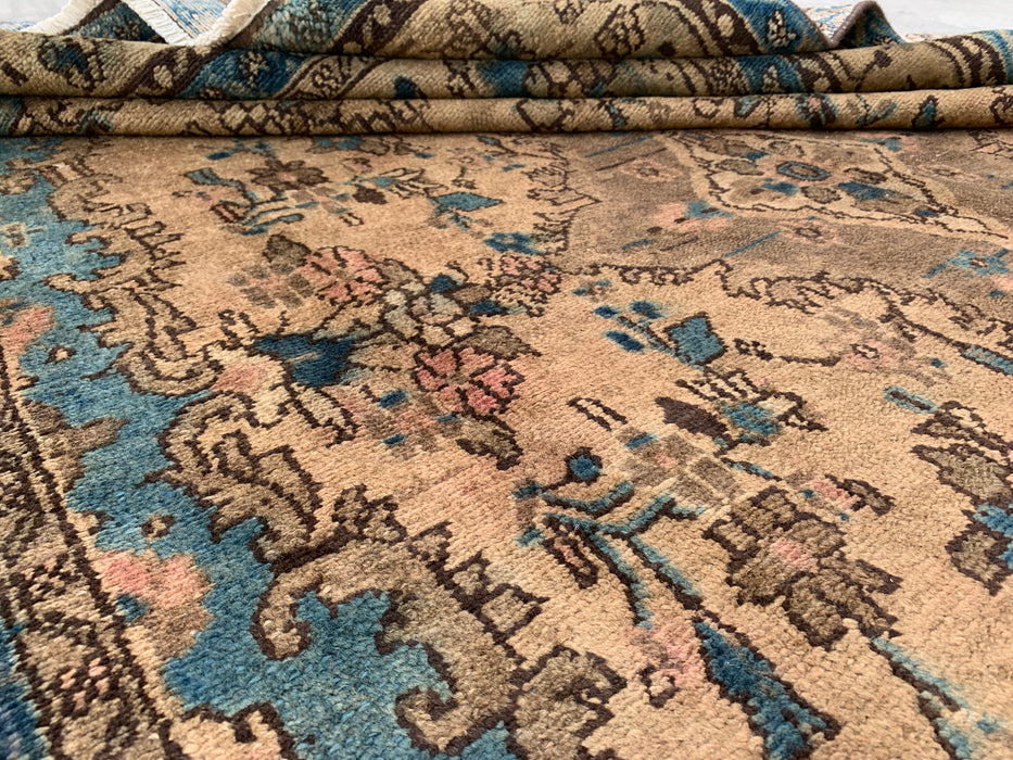 Handgemaakt Perzisch wollen vloerkleed 7x10 - Ivoor & Blauw traditioneel Perzisch vloerkleed met bloemenmedaillon - Exacte afmeting 10'2" x 6'6" - KBHM-1088