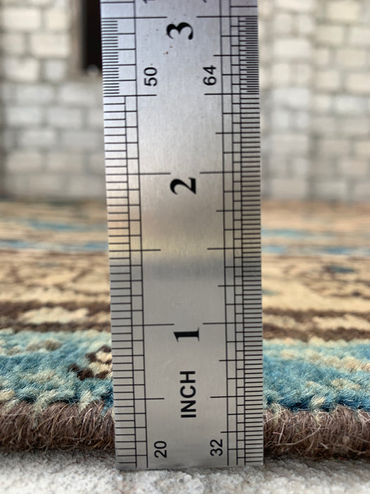 Handgemaakt Perzisch wollen vloerkleed 7x10 - Ivoor & Blauw traditioneel Perzisch vloerkleed met bloemenmedaillon - Exacte afmeting 10'2" x 6'6" - KBHM-1088