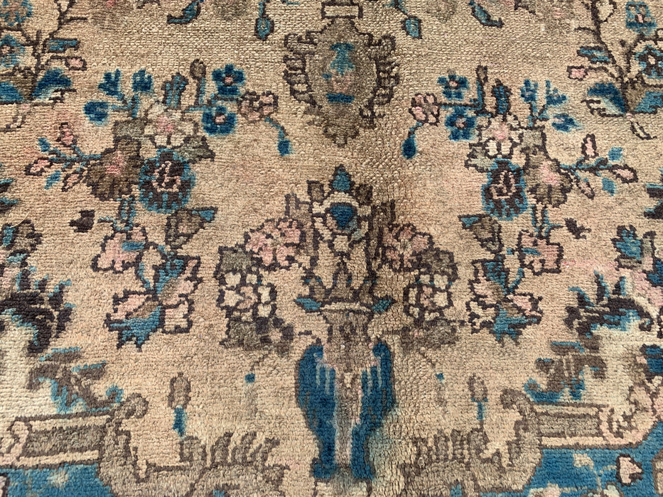 Handgemaakt Perzisch wollen vloerkleed 7x10 - Ivoor & Blauw traditioneel Perzisch vloerkleed met bloemenmedaillon - Exacte afmeting 10'2" x 6'6" - KBHM-1088