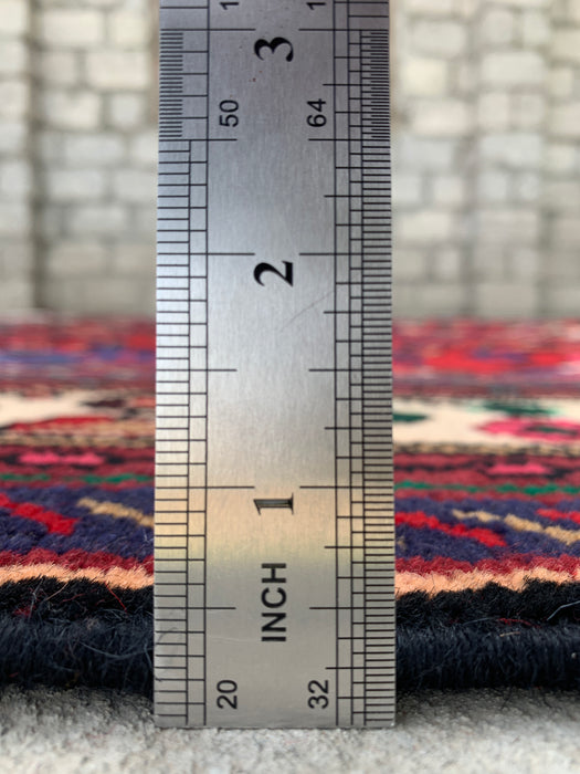 Handgeweven Perzisch wollen karpet 7x10 - Rood, blauw & ivoorkleurig Perzisch vloerkleed met bloemenmedaillon - Exacte maat 9'3" x 6'9" - KBHM-1089
