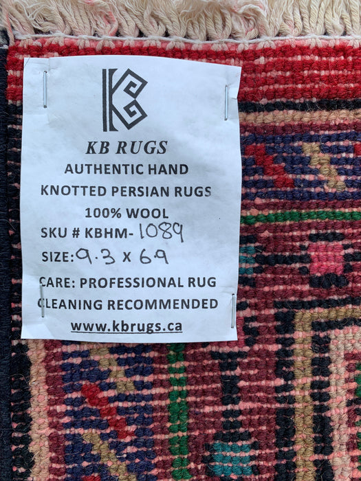 Handgeweven Perzisch wollen karpet 7x10 - Rood, blauw & ivoorkleurig Perzisch vloerkleed met bloemenmedaillon - Exacte maat 9'3" x 6'9" - KBHM-1089