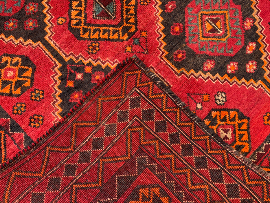 KBHM-1090 Hand-Knotted Persian Wool Rug – 9'9 x 4'7 Red Tribal Geometric Area Rug