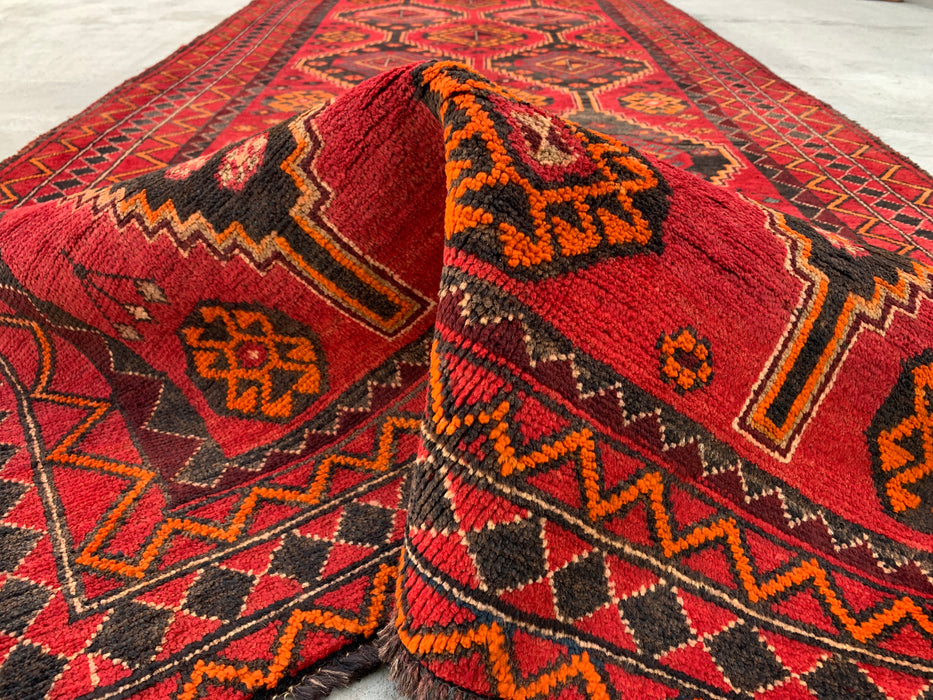 KBHM-1090 Hand-Knotted Persian Wool Rug – 9'9 x 4'7 Red Tribal Geometric Area Rug