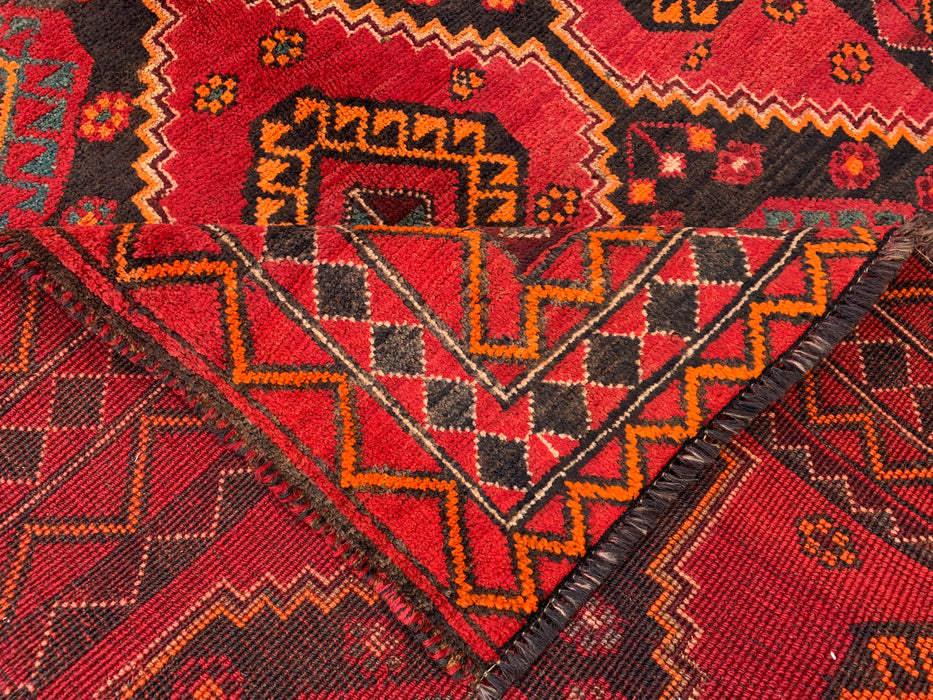 KBHM-1090 Hand-Knotted Persian Wool Rug – 9'9 x 4'7 Red Tribal Geometric Area Rug