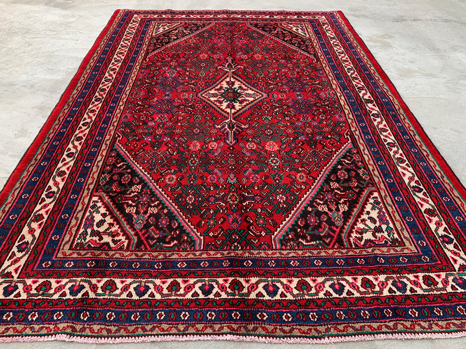 Handgeweven Perzisch wollen vloerkleed 213x305 cm - Rood, blauw & ivoor traditioneel Perzisch stijl vloerkleed - Exacte afmetingen 305 x 213 cm - KBHM-1091