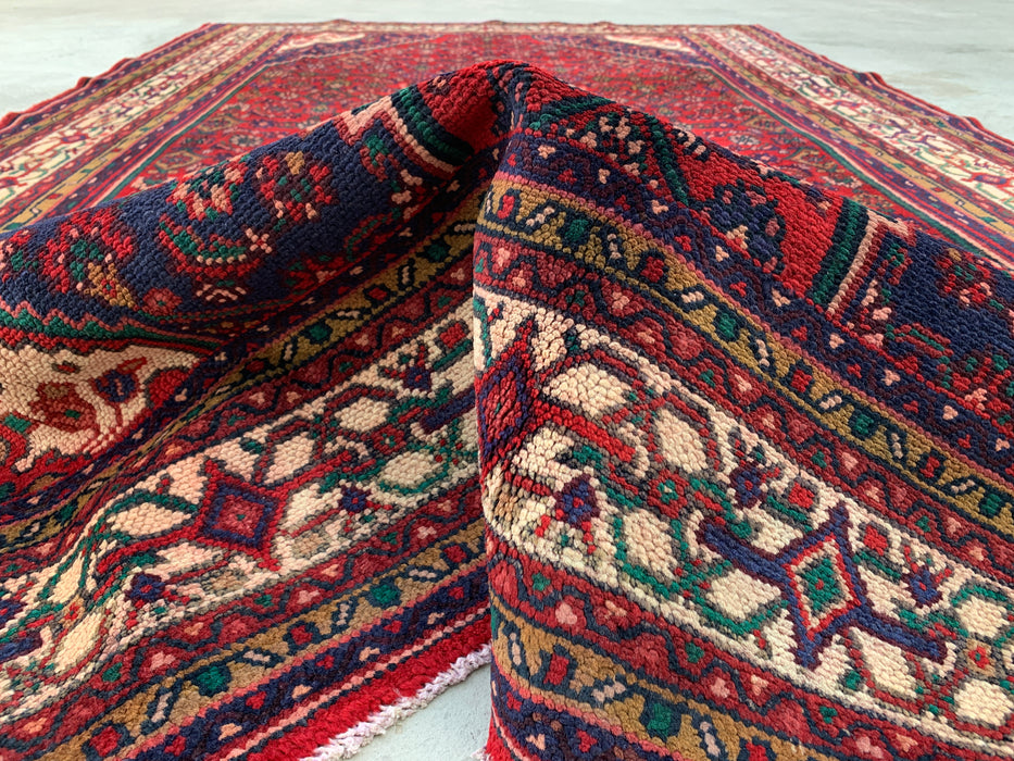 KBHM-1092 Handgeknoopt Perzisch wollen tapijt – 299 x 185 cm rood, marineblauw & ivoorkleurig traditioneel medaillonkleed