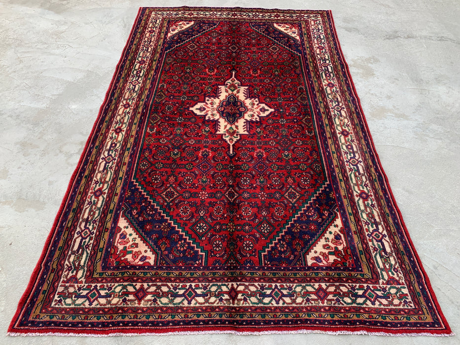 KBHM-1092 Handgeknoopt Perzisch wollen tapijt – 299 x 185 cm rood, marineblauw & ivoorkleurig traditioneel medaillonkleed