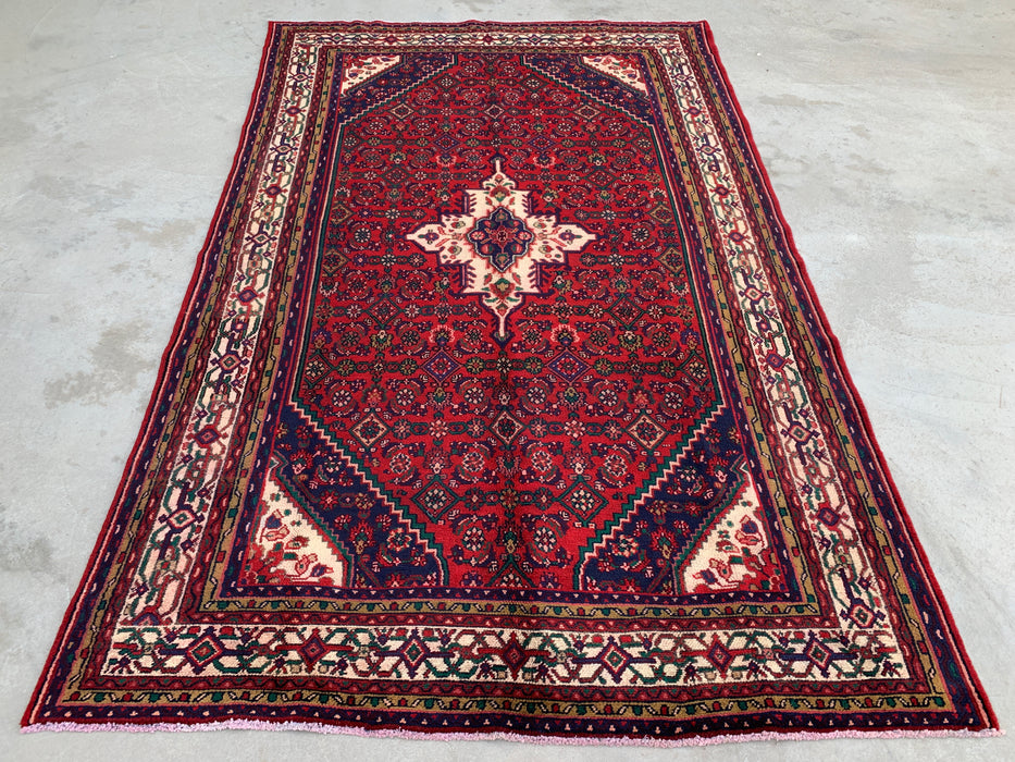 KBHM-1092 Handgeknoopt Perzisch wollen tapijt – 299 x 185 cm rood, marineblauw & ivoorkleurig traditioneel medaillonkleed