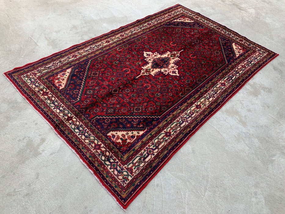 KBHM-1092 Handgeknoopt Perzisch wollen tapijt – 299 x 185 cm rood, marineblauw & ivoorkleurig traditioneel medaillonkleed