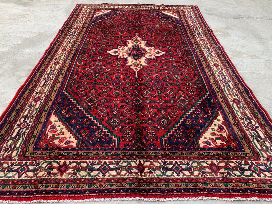 KBHM-1092 Handgeknoopt Perzisch wollen tapijt – 299 x 185 cm rood, marineblauw & ivoorkleurig traditioneel medaillonkleed