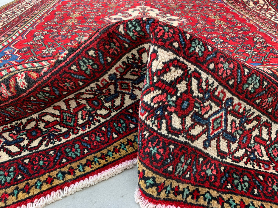 Handgemaakt Perzisch wollen vloerkleed 7x10 - Rood, blauw & ivoor traditioneel medaillon Perzische stijl kleed - Exacte afmetingen 10'0" x 6'11" - KBHM-1093