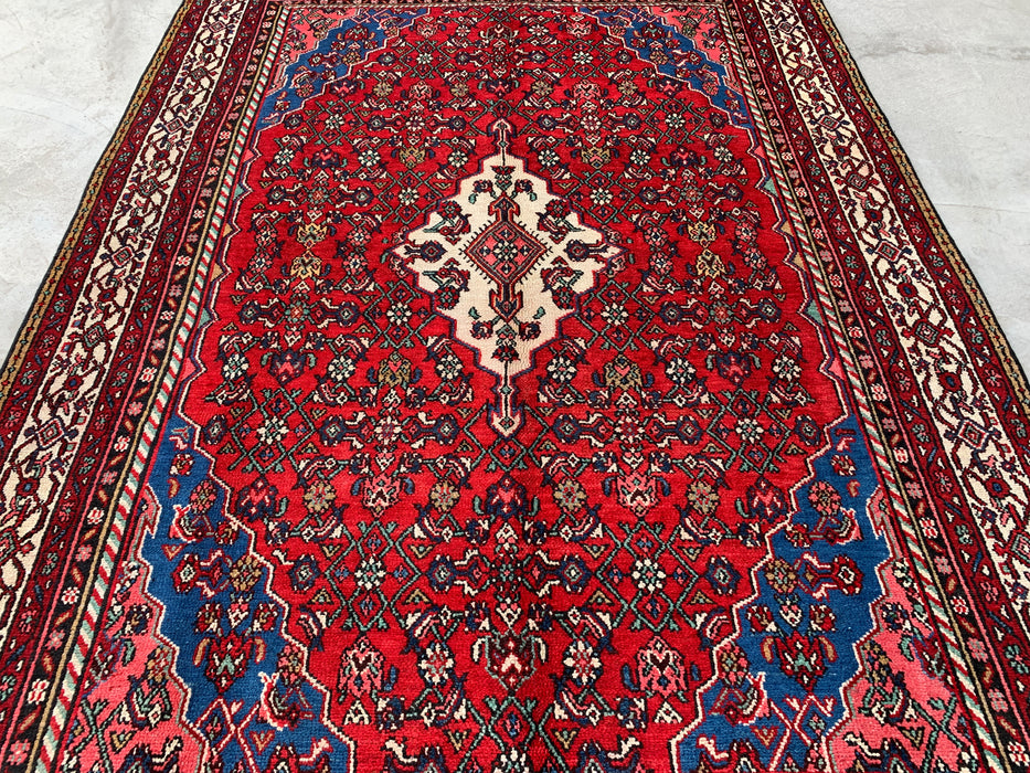 Handgemaakt Perzisch wollen vloerkleed 7x10 - Rood, blauw & ivoor traditioneel medaillon Perzische stijl kleed - Exacte afmetingen 10'0" x 6'11" - KBHM-1093
