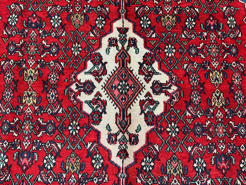 Handgemaakt Perzisch wollen vloerkleed 7x10 - Rood, blauw & ivoor traditioneel medaillon Perzische stijl kleed - Exacte afmetingen 10'0" x 6'11" - KBHM-1093