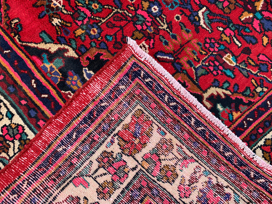 Handgemaakt Perzisch wollen vloerkleed 213x305 - Rood, ivoor & marineblauw traditioneel Perzisch tapijt met bloemenmedaillon - Exacte afmeting 300 cm x 216 cm - KBHM-1094