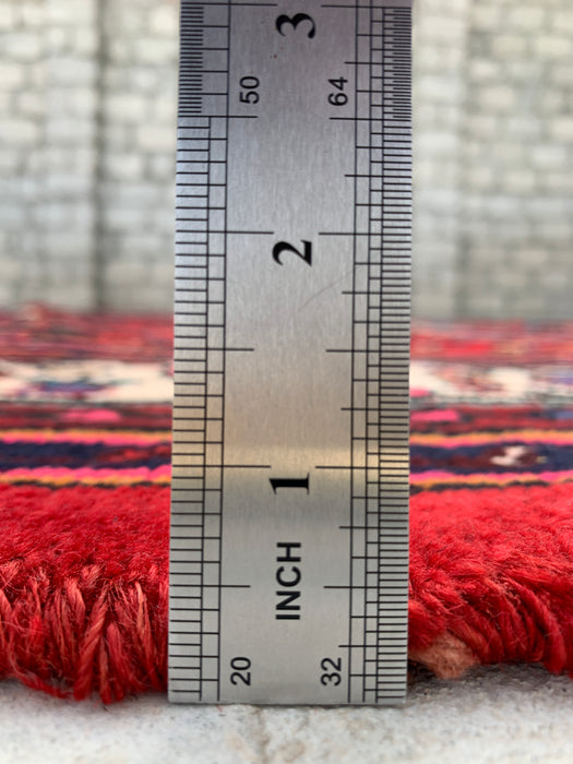 Handgemaakt Perzisch wollen vloerkleed 213x305 - Rood, ivoor & marineblauw traditioneel Perzisch tapijt met bloemenmedaillon - Exacte afmeting 300 cm x 216 cm - KBHM-1094