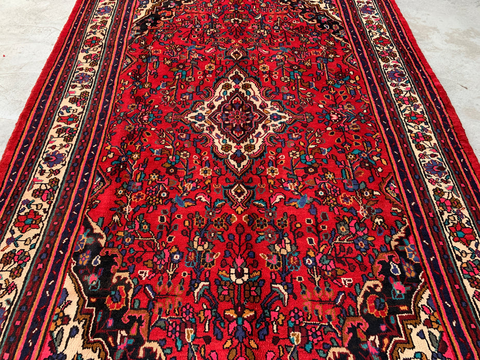Handgemaakt Perzisch wollen vloerkleed 213x305 - Rood, ivoor & marineblauw traditioneel Perzisch tapijt met bloemenmedaillon - Exacte afmeting 300 cm x 216 cm - KBHM-1094