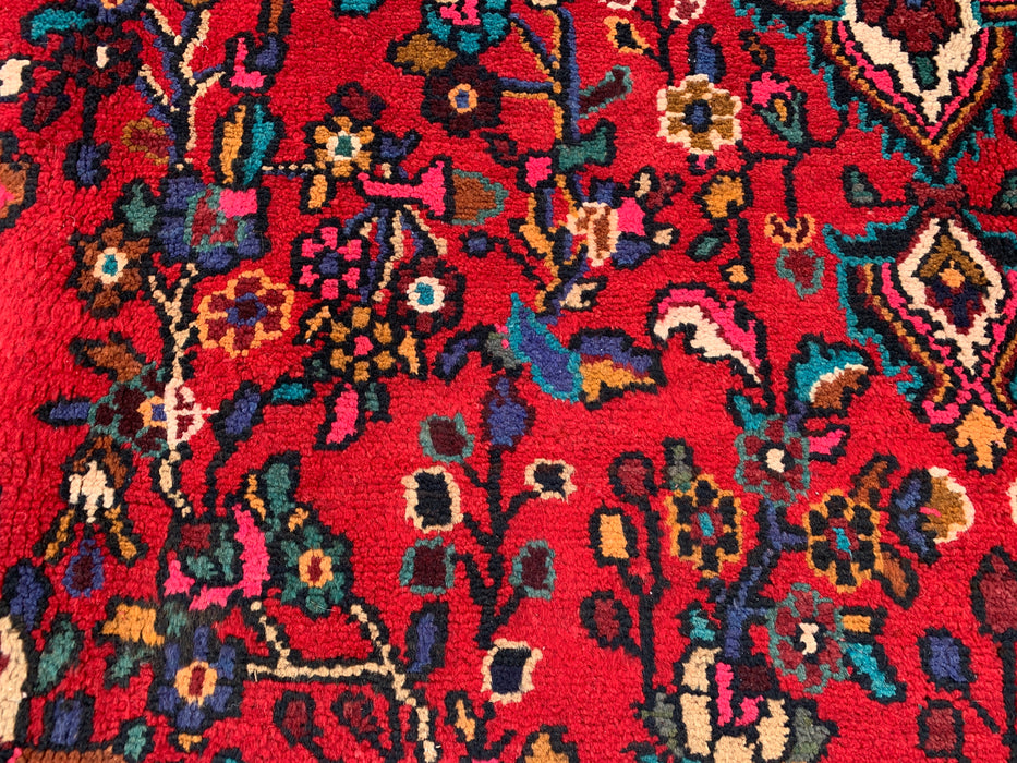 Handgemaakt Perzisch wollen vloerkleed 213x305 - Rood, ivoor & marineblauw traditioneel Perzisch tapijt met bloemenmedaillon - Exacte afmeting 300 cm x 216 cm - KBHM-1094