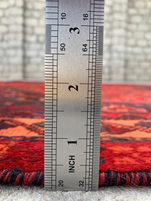 Handgemaakt Perzisch wollen vloerkleed 7x10 - Rood, marineblauw & roestkleurig tribaal medaillon Perzisch stijl kleed - Exacte afmeting 9'9" x 6'6" - KBHM-1095