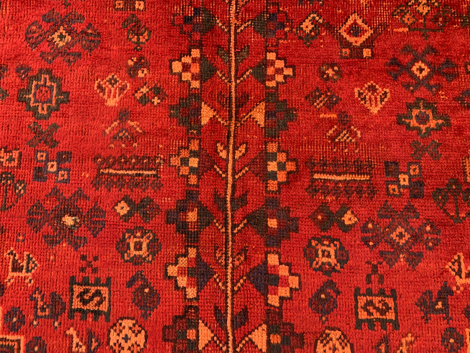 Handgemaakt Perzisch wollen vloerkleed 7x10 - Rood, marineblauw & roestkleurig tribaal medaillon Perzisch stijl kleed - Exacte afmeting 9'9" x 6'6" - KBHM-1095