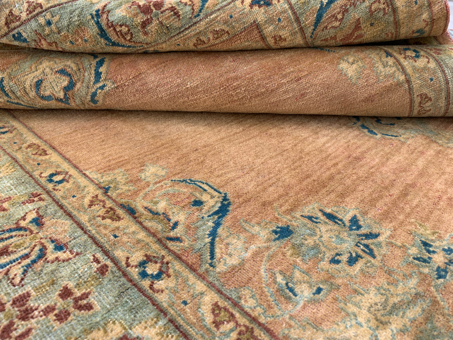 KBHM-1098 Handgeknoopt Perzisch wollen tapijt – 152 x 114 cm – Beige, lichtblauw & zacht goud traditioneel medaillontapijt