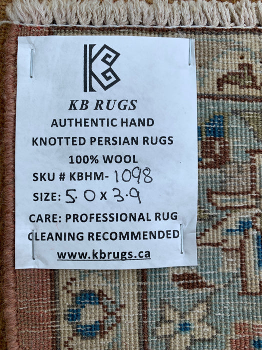 KBHM-1098 Handgeknoopt Perzisch wollen tapijt – 152 x 114 cm – Beige, lichtblauw & zacht goud traditioneel medaillontapijt