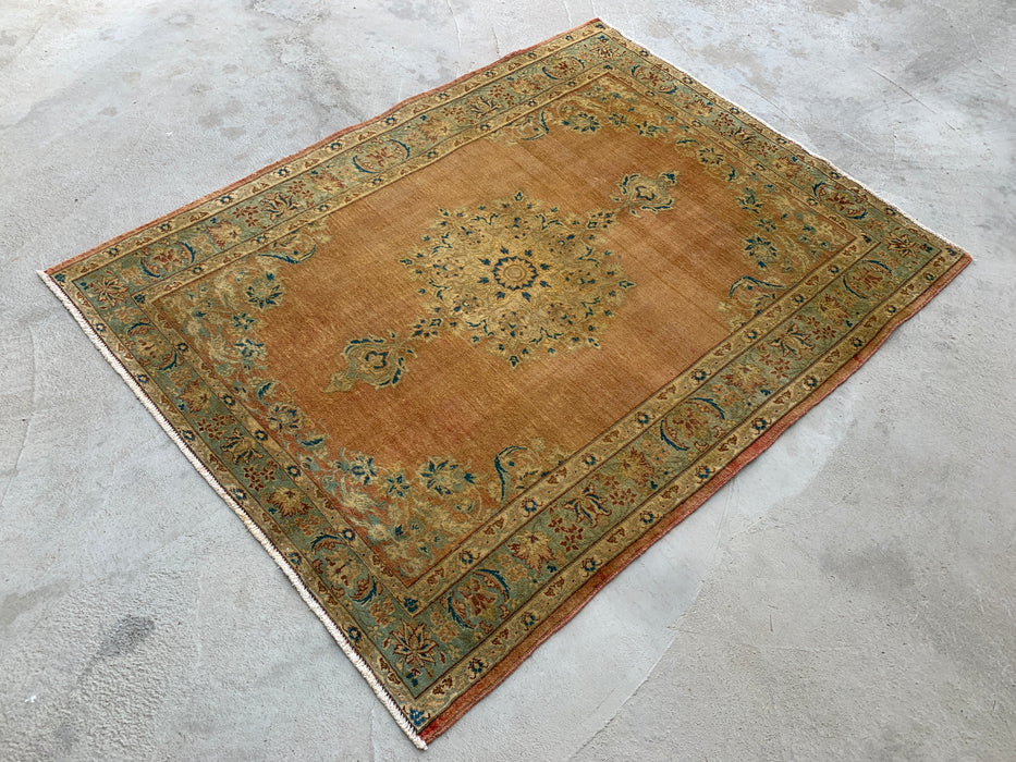 KBHM-1098 Handgeknoopt Perzisch wollen tapijt – 152 x 114 cm – Beige, lichtblauw & zacht goud traditioneel medaillontapijt